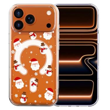 Imagem de MAYCARI Capa de Natal original para iPhone 17 Pro Max compatível com ímã, Papai Noel, boneco de neve, capa magnética transparente para meninas e mulheres, capa protetora à prova de choque para Apple