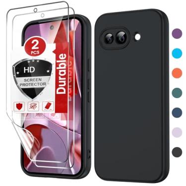 Imagem de LeYi Capa para Google Pixel-9A: Capa de telefone Pixel 9A com 2 peças de protetor de tela, fina e antiarranhões de silicone líquido Funda para capa de telefone à prova de choque para Pixel 9A, preta
