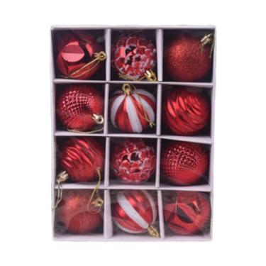 Imagem de Esquirla Conjunto de 12 enfeites de Natal para pendurar na árvore, com lâmpadas de 6 cm (2,36 polegadas), ideais para artesanato e decoração de inverno, Vermelho