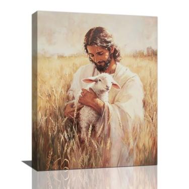 Imagem de Decoração de parede de Jesus, arte de parede, pintura, impressão em tela, arte emoldurada para sala de estar, quarto, escritório, decoração de casa, 40,6 x 30,5 cm