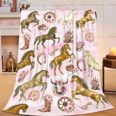 Imagem de Cobertor vaqueira ocidental rosa vaqueira cavalo flanela cobertores de pelúcia cavalos do sudoeste super macio aconchegante decoração quente presentes para meninos meninas adultos homens mulheres