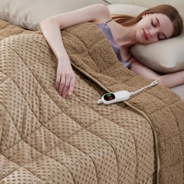 Imagem de Wellfeel Cobertor pesado aquecido para adultos, cobertor elétrico macio 122 x 182 cm, 6,8 kg, aquecimento rápido, cobertor aconchegante pesado com 10 níveis de aquecimento e 1/2/4/6/8 horas de