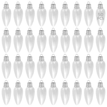 Imagem de Pacote com 50 recipientes de lâmpada de Natal, frascos de enfeite de plástico transparente de 34 g para artesanato, armazenamento e presentes de festa