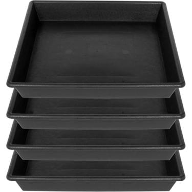 Imagem de Pacote com 4 bandejas quadradas para pires de plantas de 35,5 cm, bandejas de plantas para vasos, pires de plantas de plástico resistente para ambientes internos e externos, vasos de flores, sem furos