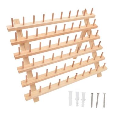 Imagem de Aqur2020 Suporte de Linha de Madeira de 60 Carretéis, Organizador de Suporte de Linha de Madeira Montado na Parede, Rack de Linha de Bordado Estável para Costura