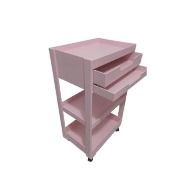 Imagem de Carrinho Auxiliar com Rodas 65,5cm - Carrinho Organizador Multiuso para Estética e Escritório - Preto/Branco/Rosa(Rosa COM Gaveta)