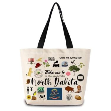 Imagem de ZhuVantrix Bolsa Take Me To North Dakota, reutilizável, bolsa de compras estética, bolsa de ombro com bolso interno, leve e lavável, elegante, Dakota do Norte, presente de viagem para mulheres