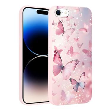 Imagem de Vulfwela Linda capa de telefone borboleta rosa para iPhone 16e 6,1 polegadas, estética moderna design colorido padrão à prova de choque anti-arranhões macio fino flexível silicone rosa funda capa para