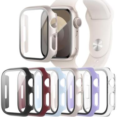 Imagem de Pacote com 6 capas compatíveis com Apple Watch Series 11 10 de 46 mm com película de vidro temperado, capa protetora de policarbonato rígido ultrafino QCKANLJ para iWatch 11/10 de 46 mm