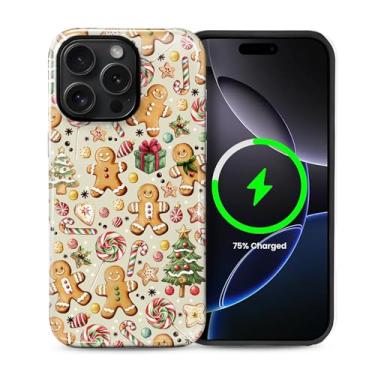 Imagem de Yuning419 Capa compatível com iPhone 15 Pro [compatível com MagSafe] Capa rígida híbrida de 2 camadas, capa magnética protetora à prova de choque, doce de biscoito de gengibre de Natal