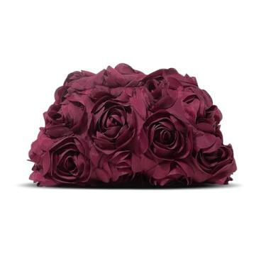 Imagem de OOAAVVJL Bolsa de noite feminina, bolsa clutch floral 3D para casamento e noite, Borgonha, 9.84” x 5.51” x 2.95”