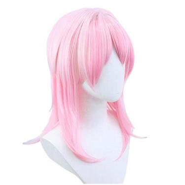 Imagem de Peruca de cosplay genérica rosa claro em camadas sintética de 50 cm - 