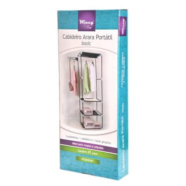 Imagem de Cabideiro Portátil Triplex de Chão em Metal Preto - 55x35x170cm - Arara de Roupas