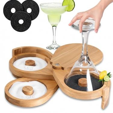 Imagem de Margarita Salt Rimmer Set, 3 camadas de bambu para aros de vidro, sal|açúcar|tempero de limão para Bloody Mary, acessórios de bebida de coquetel de tequila Manhattan para bartender/bar (madeira de