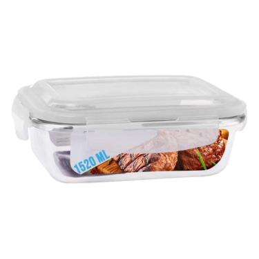 Imagem de 2X Pote Vidro 1520Ml Vai Ao Forno, Microondas Retan C/Tampa