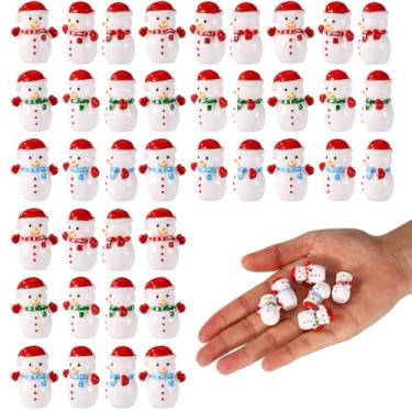 Imagem de 60un Mini Natal Resina Bonecos de Neve, Adorável Minúsculo Resina Boneco de Neve Decoração com Lenços Vermelhos Verdes e Azuis para Natal Árvores Miniatura Decorações e Bolo Enfeites