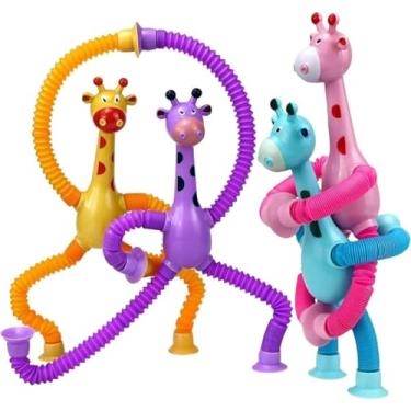 Imagem de kit 2 Pop Tube Girafa Mágica Flexível Com LED, Pop It, Brinquedo, Criança, Presente, Estica Gruda com Tubo de Luz LED, Brinquedo Flexível e Educativo Pop Its