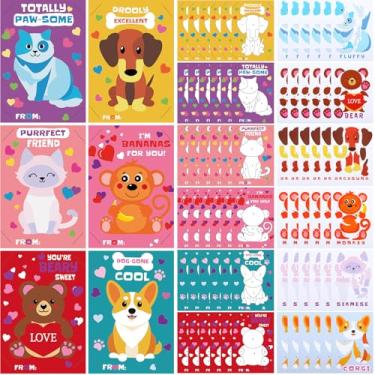Imagem de AmazingSpark 36 Set Valentine Sticker by Number Valentines Crafts Gifts Cat Dog Monkey Bear Card with Number Sticker for Home Classroom Crafts Project Supplies