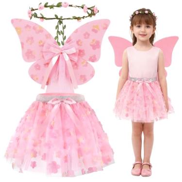 Imagem de Beipegin Fantasia de fada para meninas, asas de fada, saia tutu, varinha mágica, conjunto de faixa de cabeça e borboleta, fantasias de Halloween, cosplay