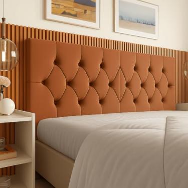 Imagem de Cabeceira Estofada Capitonê para Cama Box Casal 140cm em Suede – Cabeceira Suspensa Decorativa(TERRA COTA)