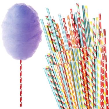 Imagem de Hpmjz 400 peças de cones de algodão doce, palitos de papel listrados de 35 cm, suprimentos de fabricação de açúcar coloridos, extralongos, evita mãos pegajosas em massa para festas de aniversário e