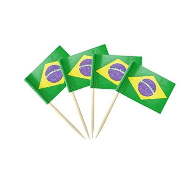 Imagem de Bandeira do Brasil pequena de palito de dente para decoração de minicupcake, bandeiras de comida, coquetéis e decorações (100 pacotes)