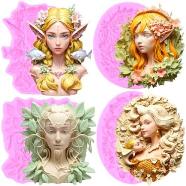 Imagem de MIYAHOUSE Moldes de fondant Goddess Avatar Moldes de silicone para decoração de bolos, topo de cupcake, pasta de goma de chocolate, argila de polímero, conjunto de 4