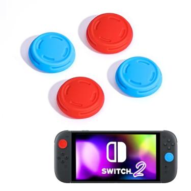 Imagem de DLseego 4 Pegas de polegar projetadas para Nintendo Switch 2 (2025), silicone macio Joycon controle analógico capa protetora antiderrapante botão Joycon Joystick Capas, Rotundity - Vermelho Azul