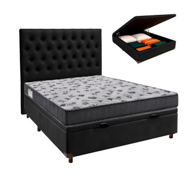 Imagem de Cama Box Bau + Colchão Casal Ortobom D33 Iso100 + Cabeceira Estofada