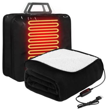 Imagem de Glooglitter Cobertor elétrico aquecido de 127 cm x 152 cm elétrico 5 V alimentado por USB com temporizador e controlador de temperatura para carro, inverno, viagem, casa, escritório, acampamento
