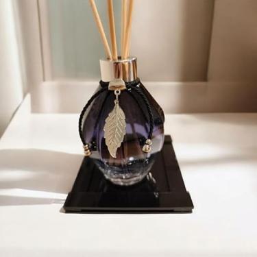 Imagem de Frasco de Vidro para Aromatizador 250ml Dégradé com Tampa Luxo, Varetas e Bandeja Decorada(Preto)