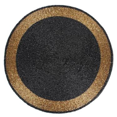 Imagem de Dreamy Walls Jogo americano com contas pretas e douradas: tapete de mesa espacial de 35,5 cm, carregador de mesa de luxo, antiderrapante, resistente ao calor, decoração de jantar e férias (S04)