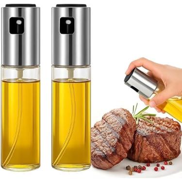 Imagem de Kit 2 Borrifador/Galheteiro Spray 100 ml – Pulverizador de Azeite, Vinagre e Óleo Multiuso, Inox/Vidro Reutilizável para Cozinha, Saladas e Grelhados