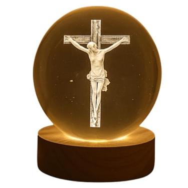 Imagem de MINI LUMINÁRIA DEVOCIONAL REDONDA CRISTAL CRUCIFIXO LED 6CM