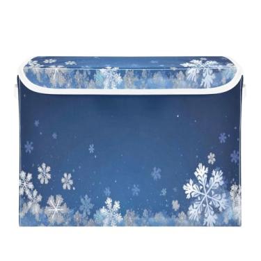 Imagem de ATTX Cestos de armazenamento dobráveis com tampas – Cestas de armazenamento dobráveis de flocos de neve brancos para armário, quarto, organização de escritório (42 x 32 x 30 cm) #89