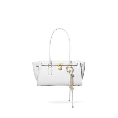 Imagem de Michael Kors Bolsa de ombro pequena Hamilton, ferragens douradas/couro urbino/branco óptico