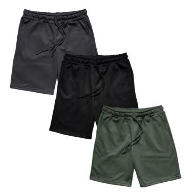 Imagem de Kit 3 Bermuda Masculina Moletom WSS Basic Preto, Cinza e Verde - WSS B