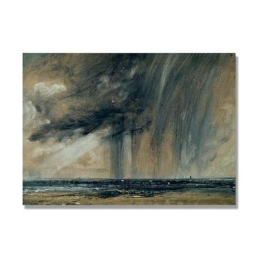 Imagem de NHLDZYH Impressão em tela estilo John Constable, (tempestade sobre o mar), painel de tela de paisagem romântica, decoração de parede com tema de natureza para quarto ou escritório. 60 x 84 cm. Somente