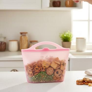 Imagem de Recipientes de armazenamento de alimentos de silicone reutilizáveis - sacos de armazenamento de alimentos à prova de vazamento em suporte para preparação de refeições, cozinha, geladeira