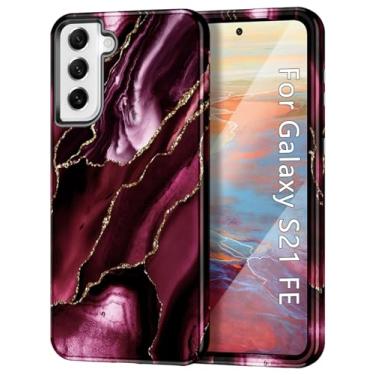 Imagem de Btscase Capa para Samsung S21 FE 5G 2022, padrão de mármore, 3 em 1, resistente, à prova de choque, de corpo inteiro, resistente, PC rígido + silicone macio para mulheres e meninas, capa para Samsung