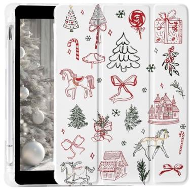Imagem de MAYCARI Capa Kawaii com laço de árvore de Natal para iPad de 10,9 polegadas 10 anos linda capa de presente de Natal para Ipad Auto Sleep/Wake antiderrapante à prova de choque capa traseira de couro