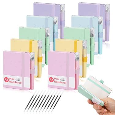 Imagem de Mulaibdin 10 Pcs Pocket Notebook with Pen, Pocket Size A7 PU Leather Hardcover with Expression, Small Notepad with Elastic Band, for School,Office,Memos, Journal,Travel(200 Pages)