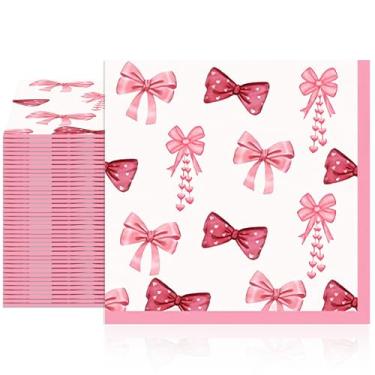 Imagem de Muplaya Guardanapos de laço rosa, 40 peças, papel de duas camadas, 16,5 x 16,5 cm, decorações de aniversário Coquette, guardanapos de bebidas descartáveis para noiva, noivado, chá de bebê, aniversário