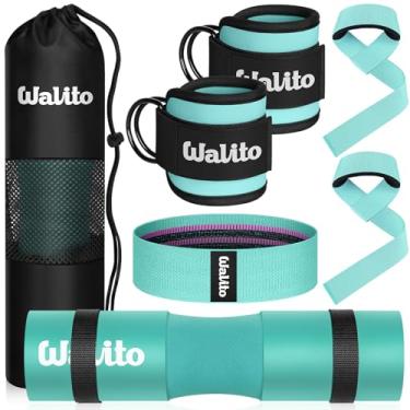 Imagem de WALITO Conjunto de 8 almofadas de barra para impulso no quadril - almofada de agachamento, acessórios de academia para mulheres com barra ruim, supino, com tiras de tornozelo de academia, faixas de