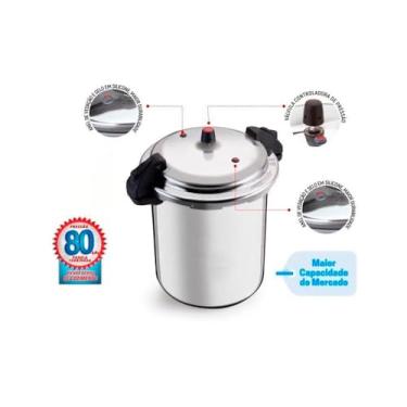 Imagem de Panela de Pressão 24 Litros, Alumínio, Cinza, Fechamento Externo, 35,5cm Diâmetro x 40,8cm Altura, com 2 Válvulas de Segurança