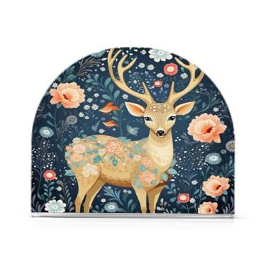 Imagem de Wassud Porta-guardanapos de acrílico para veados e flores, dispensador de guardanapos de papel moderno em forma de U para mesa, cozinha, sala de jantar, bancada 1 peça (comporta 50-60 guardanapos)