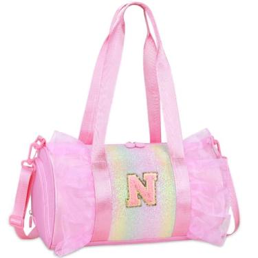 Imagem de RHCPFOVR Bolsa de dança com monograma personalizada para meninas – Mochila Oxford leve resistente à água para crianças de 3 a 8 anos para balé líder de torcida festa do pijama ginástica rosa N
