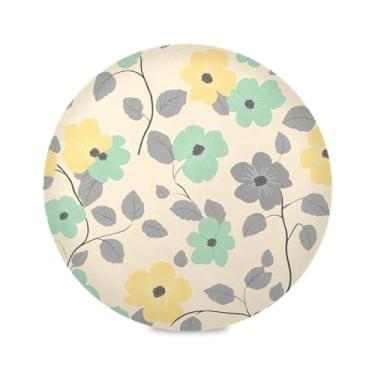Imagem de Wassud Jogo americano com flores verdes e amarelas tapetes redondos para cozinha e jantar tapetes laváveis resistentes ao calor decoração de mesa 39 cm