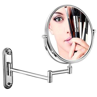 Imagem de Espelho de maquiagem montado na parede, espelho de vaidade com ampliação dupla face, giro de 360 graus, braço extensível, redondo, sem luz