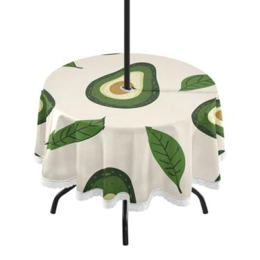 Imagem de CEBUGI Toalha de mesa redonda para uso ao ar livre, verde, abacate, impermeável, com furo Umberlla, capa de mesa lavável para pátio, cozinha, sala de jantar, 152 cm
